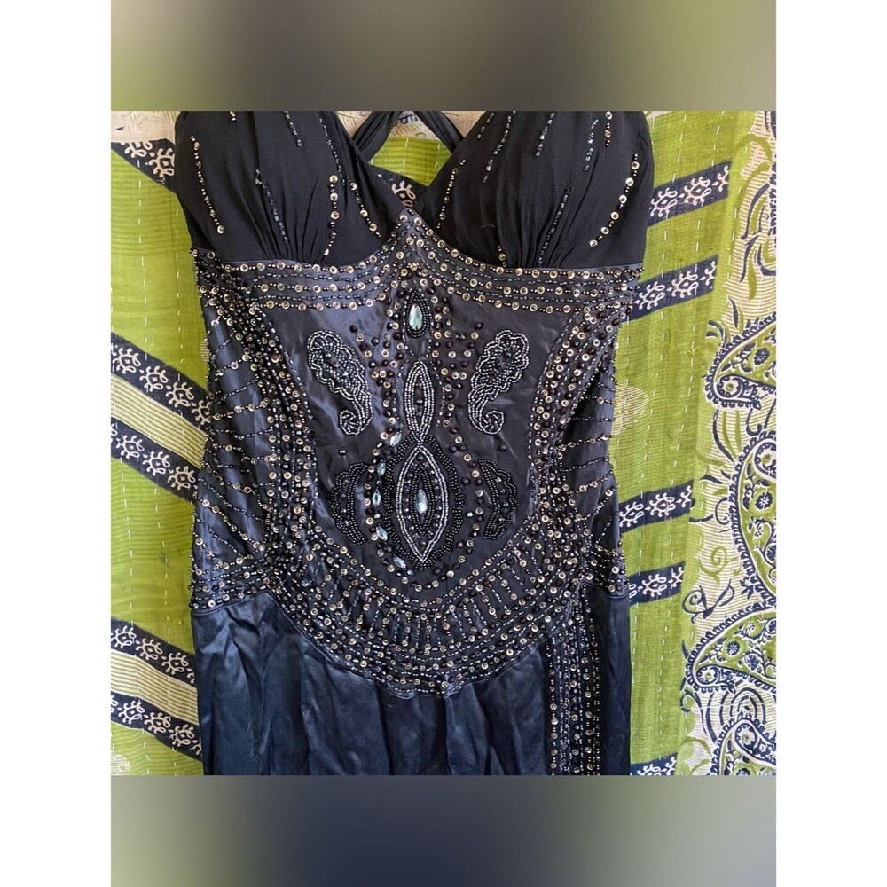 RARE Y2K Sue Wong Nocturne Black Old Hollywood Whimsigoth Silk Beaded Gown 6 - Picture 8 of 16